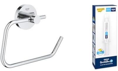 GROHE Start - Papierhalter (Material: Metall, verdeckte Befestigung, ohne Deckel, langlebig), Chrom, 41200000 + Kleber für Badaccessoires