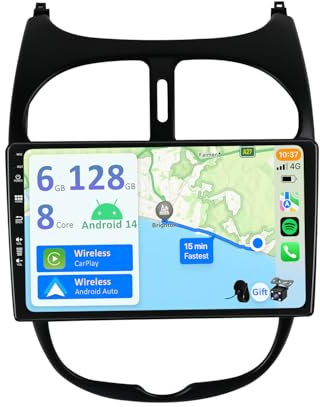 YUNTX [6GB+128GB] Autoradio 2 DIN Android 14 per Peugeot 206 (2002-2010)-[Incorporato Carplay/Android Auto/DSP/GPS]-IPS 2.5D 9 Touch Screen-Camera+MIC-DAB/Mirror Link/Bluetooth 5.0/WiFi/USB/4G