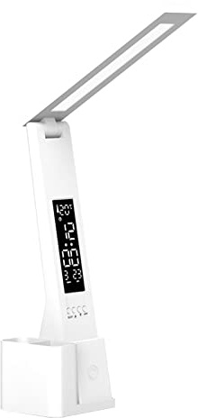 F Fityle Lampada da tavolo a LED Lampada da tavolo con calendario Temperatura Orologio Lampada da lettura a luce notturna portatile dimmerabile per studenti di, Carica 2000MAH