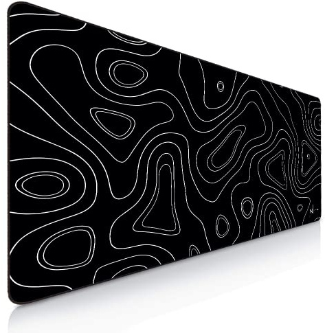Nyfter - 3XL Gaming Mauspad Schwarz im Topography Design 1200 x 600mm Premium Mousepad Size Groß vernähte Kanten langlebig mit high-end Glide und Anti-Rutsch Speed Gaming Mauspad