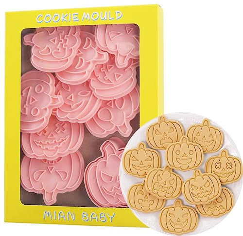 PTaizjjz Cortadores y Sellos de Galletas de Halloween - 10 Piezas, Kit de Hornear Con Divertida Cabeza de Calabaza