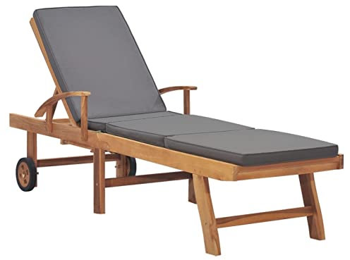 Camerina Sonnenliege mit Auflage Sonnenbett Liege Outdoor Gartenbett Outdoor Liege FüR Garten Sonneninsel Auflagen Massivholz Teak Dunkelgrau