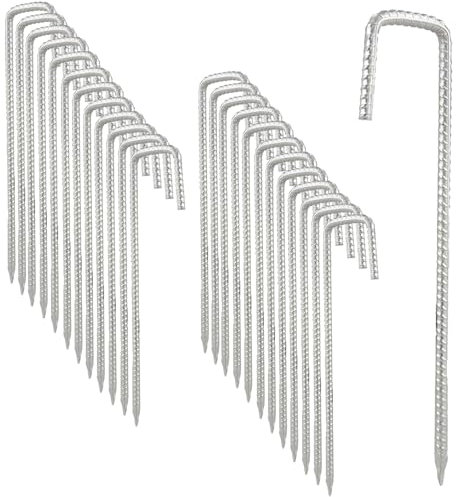 DAJAVE 24 Pcs 12 Inch Tent Pegs Metal Heavy Duty Ground Pegs, 8mm Thick Ground Stakes Galvanised J Tent Hooks Pegs for Gazebo, Camping, Trampolines, Swing, Bouncy, Football Nets