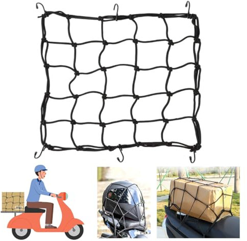 Ragno Moto Elastico 40 X 40, Rete Elastica con 6 Ganci per Moto, Nero Ragno per Moto Rete Moto Portapacchi Accessori Moto Viaggio Accessori Bici