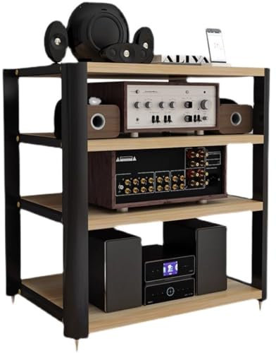 HiFi-Rack, AV-Regal 4-stöckig, MDF-TV-Ständer HiFi-Ständer Plattenspieler-Ständer 4-stöckig MDF-Medienaufbewahrungsregale Unterhaltungsmedieneinheit