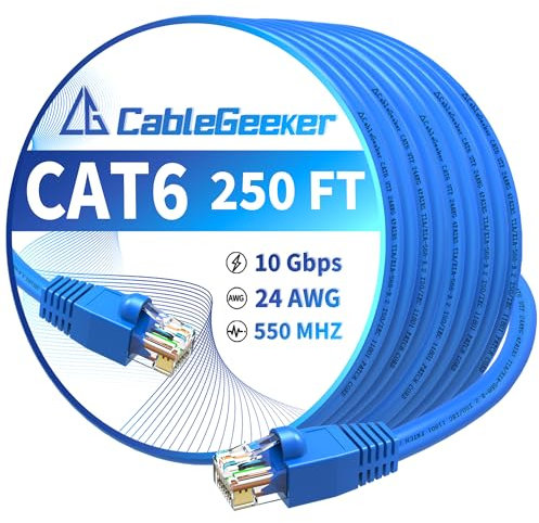 CableGeeker Cable Ethernet Cat6 para exteriores de 250 pies CCA recubierto de cobre, cable de red de Internet resistente, entierro directo, impermeable, en tierra, POE, cubierta UV, cable de conexión