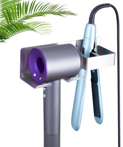 WAYASI Glätteisen Halterung Ohne Bohren, Edelstahl Föhnhalter Wand für Haartrockner und Glätteisen, Selbstklebende Wandhalterung für Bad, Barbershop, Hotel