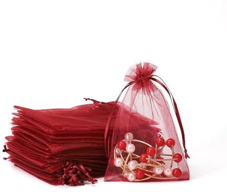 Whakano 20 Stück Bunt Organzasäckchen mit Kordelzug,Organzabeutel,Schmuckbeutel,GeschenkSack,für Hochzeit Geburtstag Süßigkeiten Schmuck Geschenkverpackung Party Mit Schnur,Weinrot,7x9cm