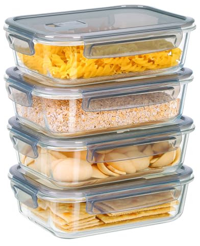 TDSYDS Glasbehälter mit Deckel 8 Stück(4 Behälter + 4 Deckel) - Frischhaltedosen Glas mit Deckel Mikrowellengeschirr Glas, Spülmaschinen & Gefrierschrankfreundlich - Glasdose Glasschüssel