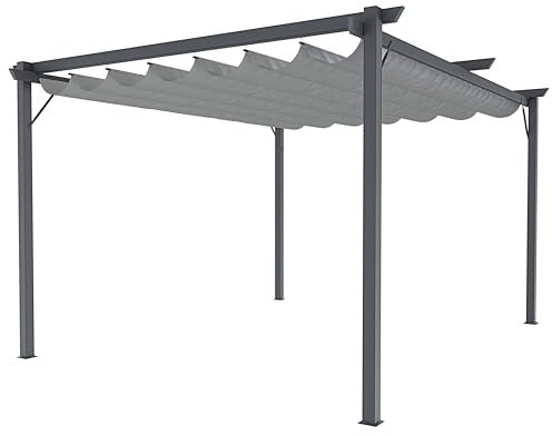 Gazebo Pergola 3 x 4 M Pergolato Con Telo Grigio Impermeabile Retrattile Richiudibile Struttura In Acciaio Per Giardino Terrazzo Piscina Esterno Fiere Campeggio Design Elegante Moderno