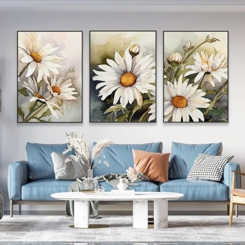ZHAOLIN Blumenposter, Aquarell-Gänseblümchen-Druck, modernes Galerie-Poster, bunte Pflanze, Leinwandgemälde für Wohnzimmer, Büro, Wanddekoration, 70 x 100 cm x 3 cm, rahmenlos