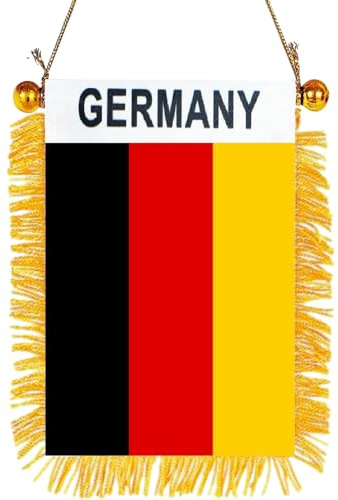 GSYLPFT Banderas pequeñas de Alemania de 4 x 6 pulgadas para espejo retrovisor de coche, decoración colgante de ventana con ventosa y flecos