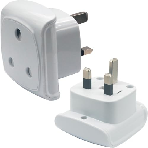 South Africa Plug Type M (NOT for Indian Type D plug) Adapter Convert to UK Socket, BS 8546 Approved, Safety Protection Design, Flame Proof, 13A Fuse with Safety Shutter (2 Pieces White)
