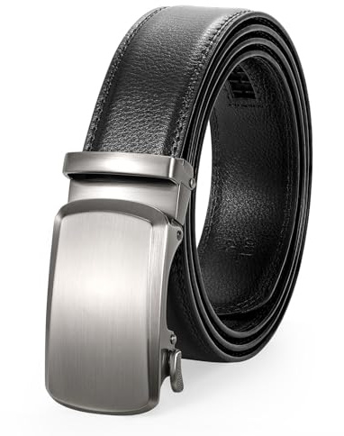 JASGOOD Men Leather Ratchet Belt with Adjustable Automatic Slide Buckle for Men Dress Suits,Black
