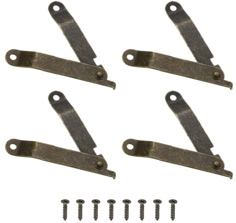 QUARKZMAN 4Pcs Charnières de Support de Couvercle Pliable, Charnière de Maintien de Couvercle avec 8Pcs Vis Pour Meubles, Bronze (Longueur Pliée 68mm, Plaque Largeur 11mm)