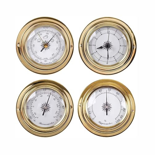 98 mm Messing-Hygrometer for Aufhängen an der Wand, 4-teilig/Set Thermometer, Hygrometer, Barometer, Uhr, Wetterstation mit Kupfergehäuse