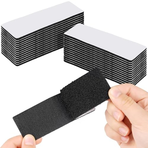 20Pcs 40mmx60mm Double Sided Sticky Pads, Extra Sticky Hook and Loop Tapes, Strong Heavy Duty Adhesive Sticky Back Pads for Mounting or Organizing Car Floor, Mats, Carpet Mirror (Black)