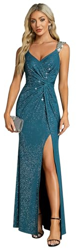 Ever-Pretty Vestito da Cerimonia Donna Elegante Lungo Senza Schienale Abito da Sera Maxi Cocktail Vita Alta Senza Maniche Sexy Teal 50