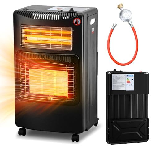 Cecaylie Gasheizer Gasheizung für Innenräume, Gas-Elektro-Heizgerät, Infrarot Heizstrahler, für Gasflaschen bis 15kg inkl.Gasdruckregler, Gasschlauch & Deutsch-Europäisch-Konverter