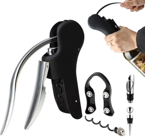 Set di 5 apribottiglie manuali per vino, apribottiglie manuali, in lega di zinco, per uomini con taglierino, ago in acciaio, versatore per vino, tappo vino
