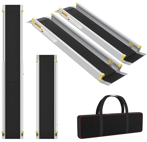 XMTECH 2 x Auffahrrampe 91-152cm Rollstuhlrampe, Aluminium Teleskoprampe mit Antirutsch Belag & Aufbewahrungsbeutel, Verstellbare Laderampe mit 300 kg, für Treppe Hindernissen Haus Schritte