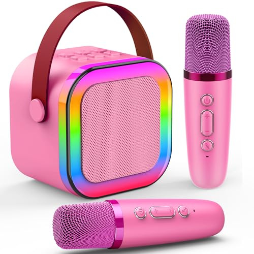 Dislocati Macchina karaoke per bambini con 2 microfono karaoke Bluetooth, regalo per ragazze giocattolo per 3-12 anni, altoparlante portatile con luci a LED, ideale per feste di famiglia e riunioni di