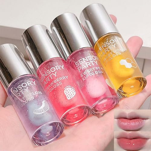 Hydratisierend Lipgloss Set,Langanhaltend Feuchtigkeitsspendendes Lippenöl für Lippenfältchen,Jelly Lip Oil,Lip Care Lip Gloss 4Pcs