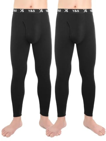 BestSale247 2er Pack Herren Thermo Unterhose Lang Skiunterwäsche Männer Long Johns Winter Leggings mit Eingriff (Schwarz, L)