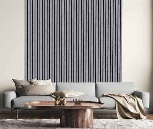 Acoustic Wall Panelling 2400mm x 600mm Decorative 3D Slatted Wood Effect (Cement)