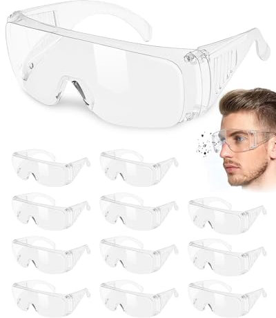 ZaKaBox 12 pcs Clear Safety Glasse for Work - Eye Protection Glasses/Safety Goggles for Adults - Professional Goggles Eyewear Anti Saliva, for Construction Work, Home Projects and Laboratory Work