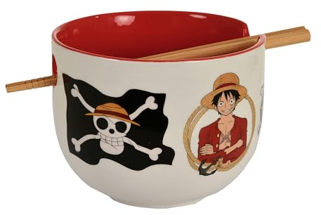 Elbenwald - One Piece - Monkey D. Luffy Ramen Bowl with Chopsticks 500 ml Ceramic White