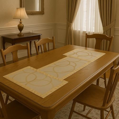 Corredocasa Tris Centri Centrini Runner Tavola Raso Moderni Manifattura Italiana per una Casa elegante 2 Centrini 40x30 cm + Runner 40x80 cm Raffinati Ideali per Salotto Camera Soggiorno (Biscotto)