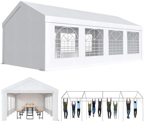 Devoko Pavillon 4x8,Partyzelt 4x8 Wasserdicht Stabil,Pavillon mit 170g PE-Plane,Metall Gestell Gartenzelt,UV-Schutz 50+Große Luxus Hochzeitszelt Festzelt,Zelt Weiß