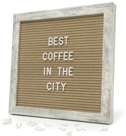 Rustic Cappuccino Felt Letter Board 25x25cm with 336 Letters – Changeable Message Board for Coffee Bar, Kitchen Décor & Café Counter Display