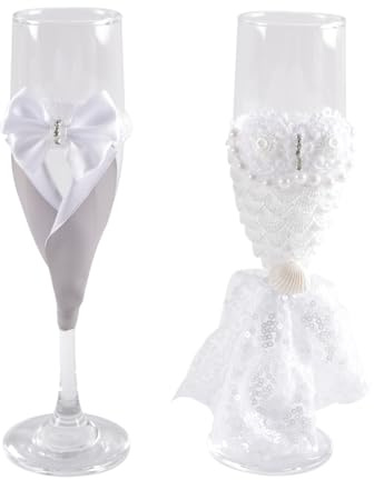 Durlo 1 pairs Champagne Glasses Wedding Toasting Glasses for Bride and Groom, Elegant Stemware for Wedding Reception, Anniversary, Engagement