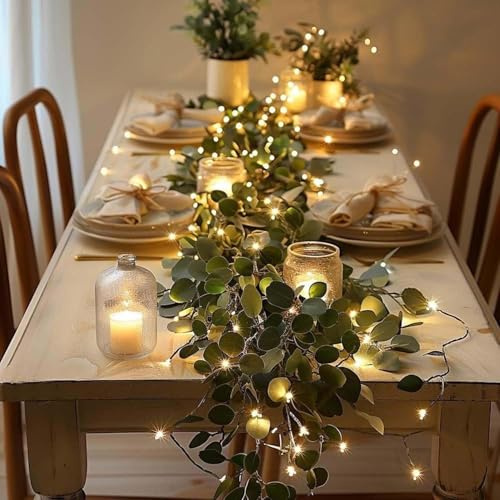 Ivy Fairy Lights,2M Artificial Eucalyptus Garland LED Light String,Fairy Light Olive Vine with 20 LED for Christmas Garland for Fireplace, Table, Mantle, Wall, Indoor, Outdoor (Green)