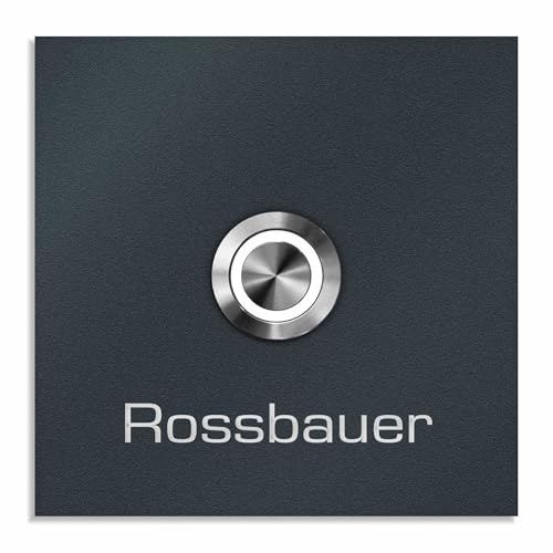KIWISTAR UG - Türklingel mit Gravur - Klingelschild mit Gravur aus Edelstahl V2A - LED Drucktaster wählbar - Haustürklingel Pulverbeschichtet Anthrazit 10x10 cm - Klingeltaster - Hausklingel