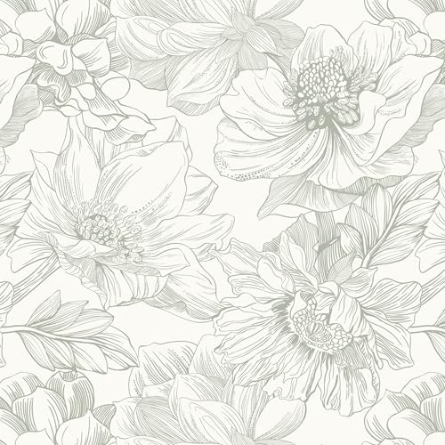Dimoon 78.7x17.3 Green Beige Floral Peel and Stick Wallpaper Vintage French Wallpaper Cottage Big Flower Contact Paper Removable Self Adhesive Wall Paper for Kitchen Bathroom Bedroom Vinyl Roll