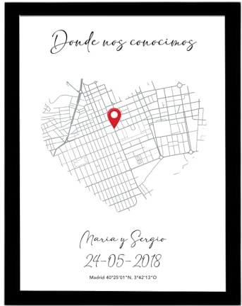 Lamina personalizada ideal para regalo mujer , pareja, novio, boda, impreso en papel fotográfico a todo color, incluye marco de madera,sorprende con un detalle único (Corazón, Marco Negro, 13x18)