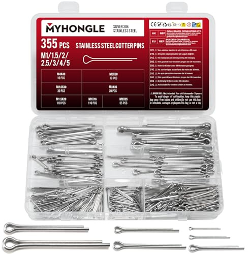 355 Piece Split Pin Assortment, Safety Cotter Pins, Folding Cotter Pins Assortment, Stainless Steel Spring Pin Set, Spring Cotter Pin Clips, Body Clips for Cars, Motorhomes, Garden Tools