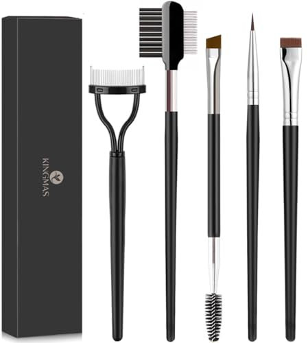 KINGMAS Eyebrow Brush, Fine Eyeliner Brush, Eyelash Separator Brow Comb Lash Spoolie Brush, Steel Mascara Comb Grooming Makeup Tool, 5-Pcs Set