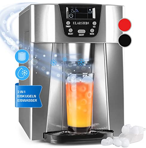 Klarstein Eiswürfelmaschine Klein, 2 L Eiswürfelbereiter & Wasserspender, Eiswürfelmaschine für 12 kg Große und Kleine Eiswürfel, Schnelle Mini mit Alarm