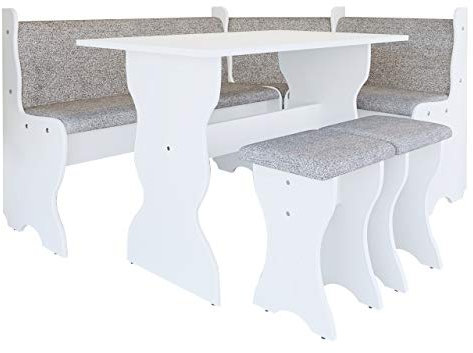 Mirjan24 Eckbankgruppe Thomas, Eckbank Gruppe besteht aus Kücheneckbank, Tisch, 2X Hocker, Esszimmer Sitzbank (Weiß + Alfa 13)