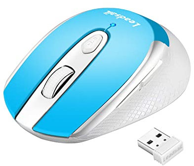 LeadsaiL Mouse senza fili silenzioso 2,4 GHz 1600 DPI ottico tracking, mouse per computer ottico a 6 tasti, mouse per PC con ricevitore USB Nano compatibile con PC, Mac, laptop – azzurro