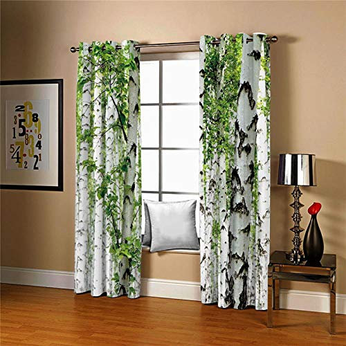 JRCURTAIN 3D Vorhang Blickdicht Weiße Birke Gardine Polyester Mit Haken Für Schlafzimmer Kinderzimmer Wohnzimmer Dekoration 2Er Set 170X200Cm