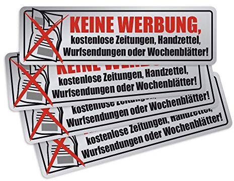 Keine Werbung - Aufkleber - kostenlose Zeitungen Handzettel 4X Chrome-Optik - für Briefkasten - Zeitungsrolle - Letterbox