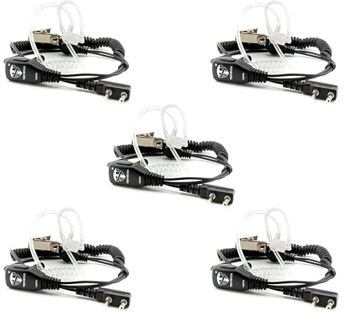 TechSide Transparentes pneumatisches Kopfhörermikrofon 2-polig Kenwood | Funkgeräte | Kompatible TI-F8+ Midland G10 G11V CT890 BaoFeng UV-82 UV5RA Softair Sicherheitsuhr (5 Stück)
