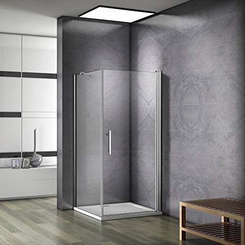 187cm Box Doccia Angolare Porta Battente Vetro 6 mm Temperato Anticalcare con Barra Stabilizzatrice Misura 80x80cm