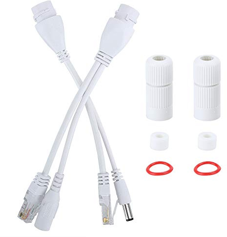 Kit d'injecteur PoE et répartiteur PoE 2 pièces, câble Adaptateur DC12V POE répartiteur d'injecteur étanche Non Standard, câble réseau Standard 10/100Mbps Cat5/5e/6(White)