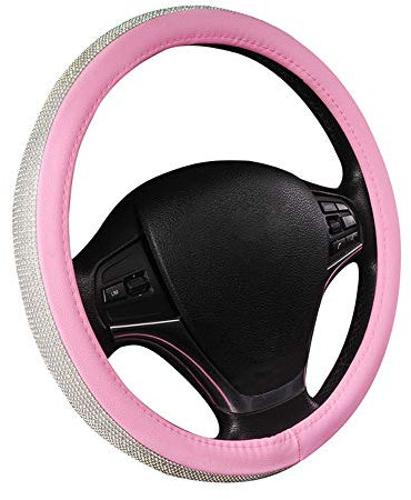 ETOPARS Auto Lenkradabdeckungen Lenkradbezug Glitzer Lenkradhülle Lenkrad Abdeckung Bling Bling Rosa 15 Zoll Protektor für Frauen Mädchen